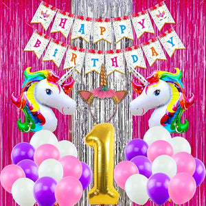 Party Propz Unicorn First Birthday Decorations Items Combo 38Pcs for Baby Girl 1st Bday Decor/Photo Booth Backdrop Decoration materials/1st Birth Day Party Décor/Stylish Latest Pink White Birthday Set