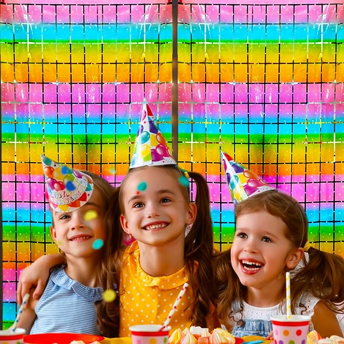 Party Propz Fringe Foil Curtains for Birthday Decorations - 2Pcs Multicolour Pack Backdrop for Decoration, Rainbow Curtains, Background for Happy Bday s s Kids, Unicorn Theme Party,Baby Shower