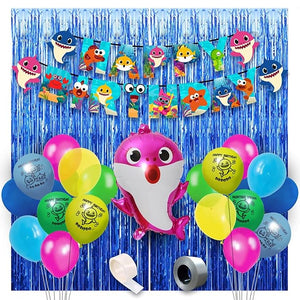 Party Propz Baby Shark Theme Birthday Decorations -45Pcs Combo Set - Happy birthday Banner (cardstock), Balloons, Foil Balloon, Fairy Lights - Baby Shark Party Supplies for - Kids Theme Multi color