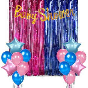 Party Propz Baby Shower Decorations Set -17pcs With Golden Baby Shower Banner (cardstock), Foil Curtains | Baby Shower Balloons | Baby Shower Decoration Items | Baby Shower Props | Mom To Be Decor