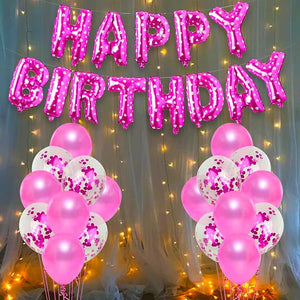 Party Propz Pink Birthday Decoration Balloons Set -14Pcs Combo Kit with Happy Birthday Foil Balloon, Confetti, Metallic Balloons/Ballons for Decorating Birthday/Birthday Decoration kit for Girls