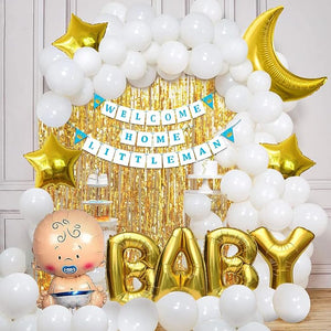 Party Propz Welcome Home Baby Decoration Kit 59Pcs Balloon, Paper Bunting, Stars, Moon with Foil Curtain / Welcome / Birthday Supplies