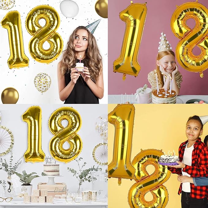 Party Propz 18th Birthday Decoration Items - 16 Inch Happy Anniversary Decoration Items | Gift for Girls Birthday Special 18+ Years | Foil Balloons for Decoration | Golden Balloons for Decoration