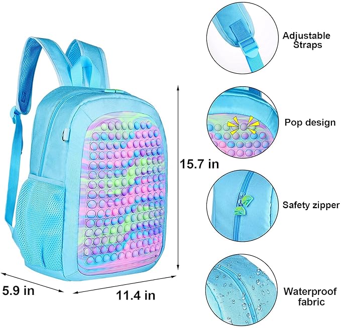 Party Propz Pop It School Bag for Girls - 17 Liters Pop It School Bag for Kids | Pop It School Bags for Boys | Bags for Kids | Rainbow Bags for Girls | Backpack for Kids | School Bags for Boys Kids