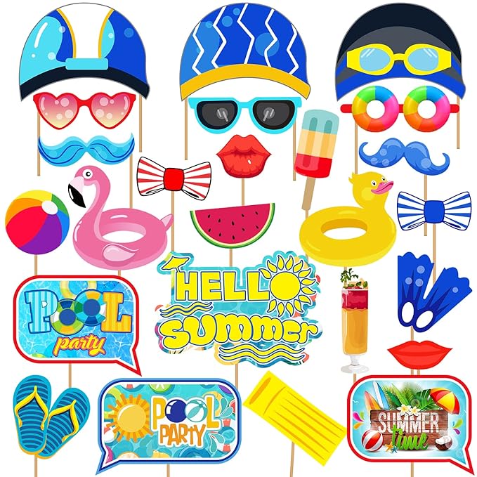 Party Propz Pool Party Props Combo- Pack of 25pcs | Summer Pool Party Props | Beach Theme Decoration Items | Summer Theme Decoration Items | Swimming Pool Decoration Items | Pool Party Decoration Kit