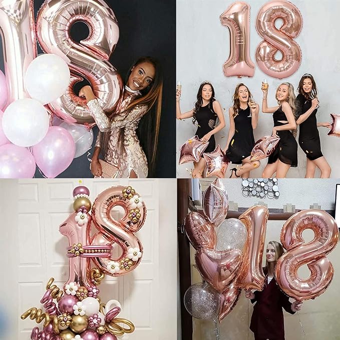 Party Propz Foil Balloon Number 18, Rose Gold Number Foil Balloon - 32 Inch Foil Balloon | Number 18 Foil Balloon Rose Gold For 18th Birthday Decoration Items, Anniversary Decoration