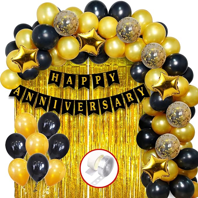 Party Propz Happy Anniversary Decoration Items - Pack of 54 Golden Wedding Anniversary Decoration Items | Golden Anniversary Decoration Items | Anniversary Decoration for Couple, Boyfriend, Husband