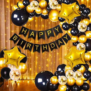 Party Propz Cardstock Led Happy Birthday Combo (Golden Black Combo)|Pack of 85