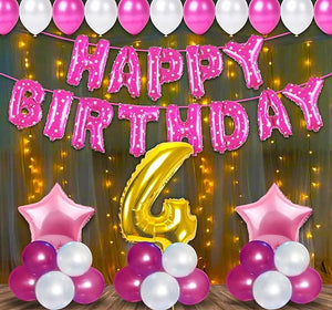 Party Propz 4th Birthday Decoration Items For Girls With Fairy Light - 57Pcs Fourth Birthday Decoration - 4th Birthday Party Decorations,Birthday Decorations kit for Girls 4th birthday/ Baby Birthday Decoration Items / Birthday Decorations kit