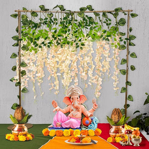 Party Propz Haldi Decoration Items for Marriage - 14 Pcs Traditional Decoration Items with Ivory Wisteria Artificial Flowers and Artificial Money Plant for Decoration | Haldi Ceremony Decoration