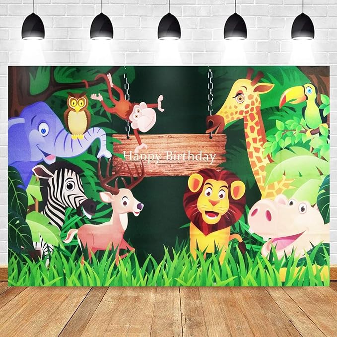 Party Propz Jungle Theme Birthday Decoration - Birthday Decoration Items for Boy, Girl | Jungle Theme Birthday Backdrop For Decoration | Happy Birthday Banner For Backdrop | Birthday Flex Banner Background