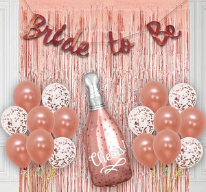 Party Propz Bride to Be Decoration Set Combo - Huge 14 Pcs, Rose Gold Bridal Shower Decorations Kit | Bachelorette Party Decorations Items | Bride to Be Banner (Cardstock) | Rose Gold Foil Curtains