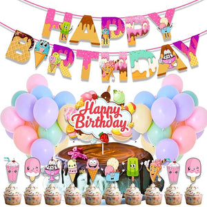 Party Propz Ice Cream Theme Birthday Decoration- 52Pcs Ice Cream Party Decorations & Supplies With Icecream Banner, Pastel Balloons, Cake Topper, Cup Cake Topper/ Summer Theme Decoration Party Pack