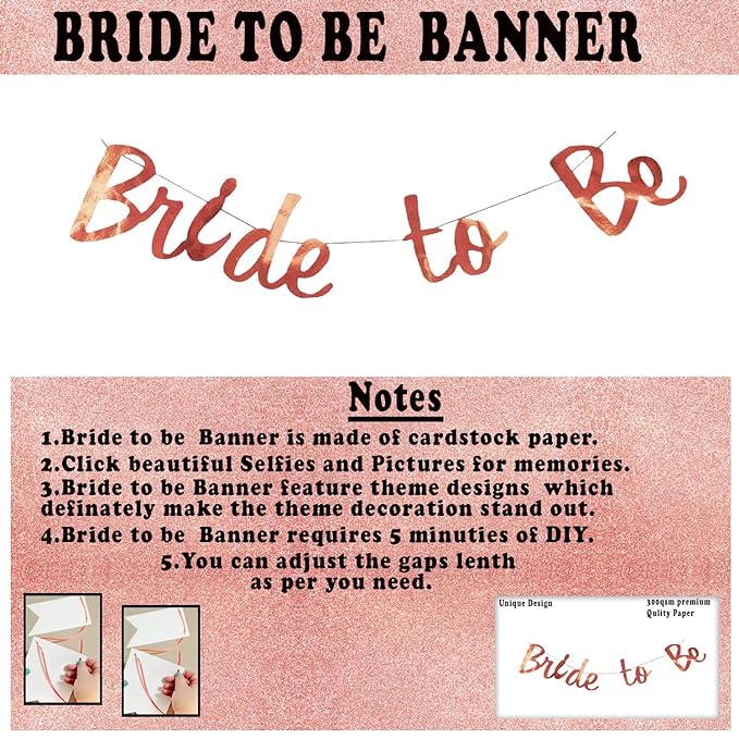 Party Propz Bride to Be Decoration Set Combo - Huge 14 Pcs, Rose Gold Bridal Shower Decorations Kit | Bachelorette Party Decorations Items | Bride to Be Banner (Cardstock) | Rose Gold Foil Curtains