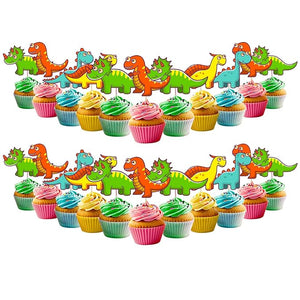 Party Propz Dinosaur Theme Cake Topper Decoration- 24Pcs For Kids|Dinosaur Theme Birthday Decorations|Cake Decoration Items|Dino Theme Cake Decoration Items|Dinosaur Cake Topper For Cake Decorations