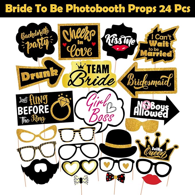 Party Propz Bride to Be Props for Bachelorette Party - 24 Pcs Bride to Be Decoration Set Combo | Bachelorette Party Decorations | Bachelorette Party Props for Bride | Bachelor Party Props for Bride