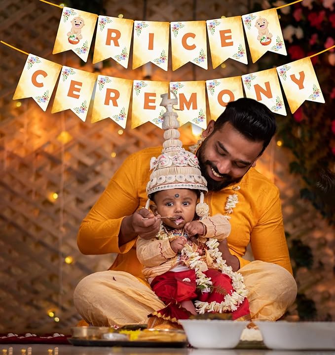 Party Propz Annaprashan Decoration Items | Baby Rice Ceremony Decorations Items | Annaprashan Decoration Backdrop | Rice Feeding Ceremony Decoration | Shubh Annaprashan Banner (Cardstocks)