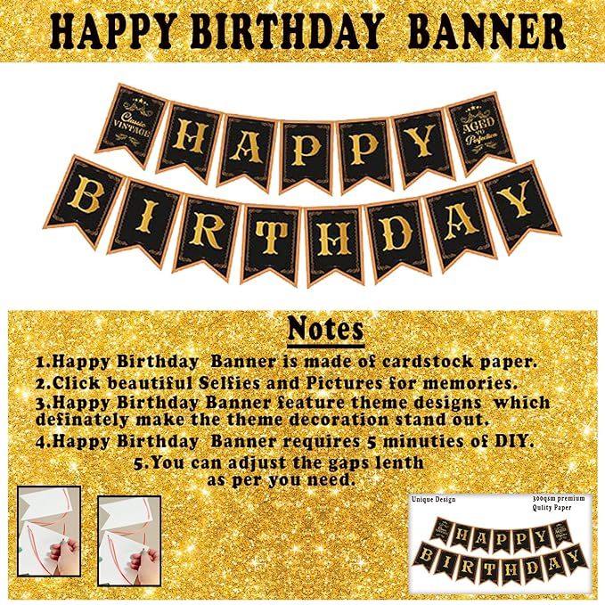 Party Propz Happy Birthday Decoration For Husband Kit - 40Pcs Combo Set - Curtains, Banner (cardstock), Foil & Metallic Balloons - 30th Birthday Decorations For Men, 40Th Bday, 50Th, 60 years