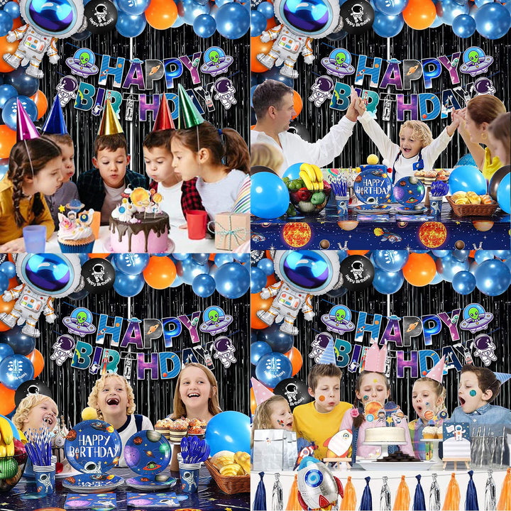 Party Propz Space Theme Birthday Decoration Kit - 49Pcs for Boys Space Birthday Supplies Metallic Balloon, Happy Bday Bunting, Foil Curtain,Rocket and Astronaut Foil Balloons Combo Girl, Boys