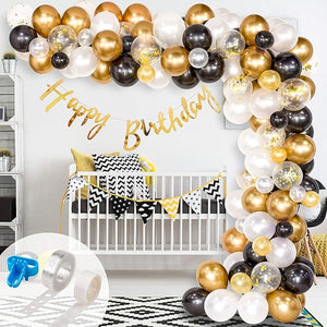 Party Propz Happy Birthday Decoration Black Golden balloons Garland Arch Kit - 49Pcs Set for Birthday Theme Party Decorations/ Husband, Wife Balloon Decoration / Metallic Ballon Decoration Pack / Black Balloons