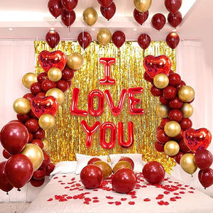 Party Propz Foil I Love You Balloons For Decoration - Pack of 47Pcs Happy Anniversary Decoration Items | Birthday Balloons | Red & Gold Balloons For Decoration | Birthday Decoration Items