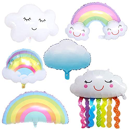 Party Propz Rainbow Theme Birthday Supplies Foil Balloons - Pack of 6 Pcs | Big Size Rainbow Balloons | Rainbow Balloons, Rainbow Theme Birthday Decorations Kids | Cloud Balloons for Decoration