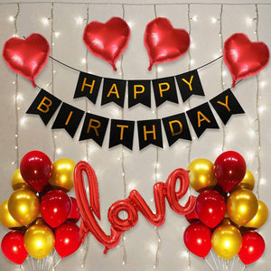 Party Propz Birthday Decoration Items-38 Pcs,Birthday Decoration Items For Husband,Wife|Happy Birthday Decoration For Men,Women|Love Birthday Decoration Kit With Foil,Metallic Balloons,Light,Glue Dot