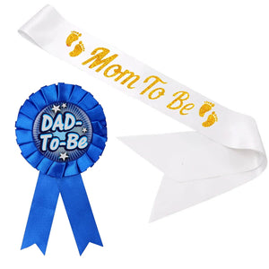 Party Propz Baby Shower Decoration Items - 2pcs Dad To Be Badge & Mom To Be Sash Set | Baby Shower Party Decoration Kit | Mom To Be Props | Mom To Be Sash For Baby Shower | Baby Shower Gifts