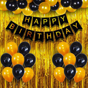 Party Propz Happy Birthday Decoration Items - Pack of 34, Birthday Decorations Kit | Black and Gold Balloons for Birthday Decoration | Birthday Decorations for Husband | Birthday Decoration for Adults