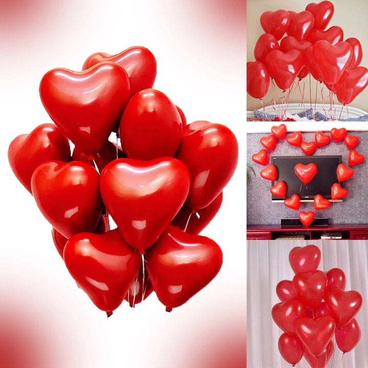 Party Propz Rubber Red Heart Balloons For Decoration - Pack Of 50 Heart Shape Balloons For Anniversary, Proposal, Wedding, Romantic Decoration|Love Balloons For Decoration|Red Heart Shaped Balloons