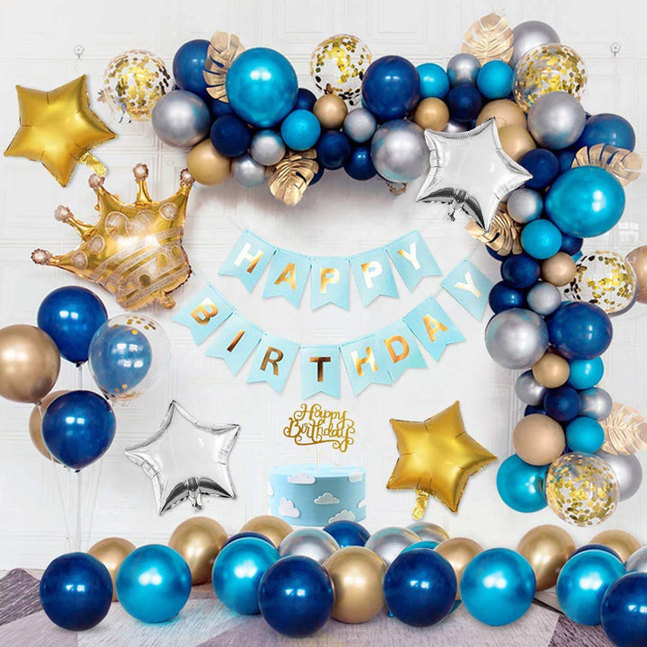 Party Propz Birthday Decorations for Boys - 59 Pcs Happy Birthday Decoration Items for Husband | Blue Birthday Decorations for Boys | Blue Balloons for Birthday Decorations