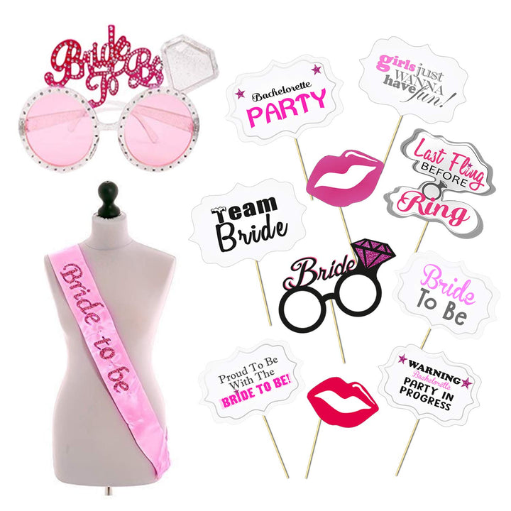 Party Propz Bride To Be Decoration Set Combo - 12 Pcs Bachelorette Party Decorations Supplies | Bride To Be Props | Bride To Be Props for Bachelorette Party | Bride To Be Sash Bachelorette Party Props