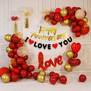 Party Propz Happy Anniversary Decoration Items Kit - 45Pcs Wedding Anniversary Decoration Items | Golden Happy Anniversary Banner | I love You Banner | Anniversary Decoration for Couple, Boyfriend, Husband | Love Foil Balloon