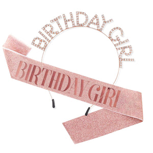 Party Propz Birthday Girl Sash and Crown - Rose Gold 2Pcs Birthday Decoration Items for Girl | Birthday Sash for Girls | Crown for Birthday Girl | Birthday Sash and Crown for Girls | Birthday Sash