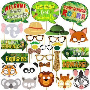 Party Propz Jungle Theme Birthday Props - 29Pcs Safari Animal Theme Birthday Party Propz for Jungle Theme Birthday Decoration - Happy Birthday Props for Kids for Forest, Safari, Animal, Jungle Theme